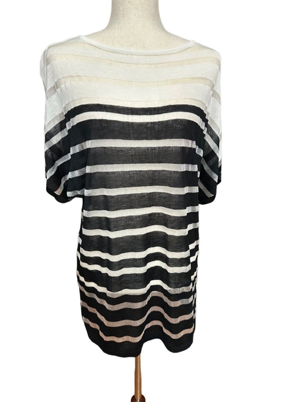 Chico's Shirt Size 0 Small NWT Travelers Stripe Dolman Top Black/White Oversized